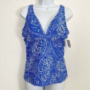 Raisins Curve Tanzania Tankini Bikini Top Womens Size 14W Blue White NWT
